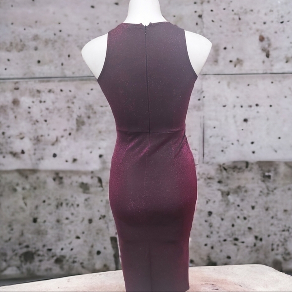 ASOS Plunge Neckline Sleevless Cocktail Dress Sz 0 Going Out Metallic Wine Dress - Picture 3 of 15